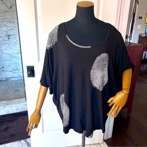 Unique Boho top, bat wing, Danish designer, finger print top, M/L, Art to wear